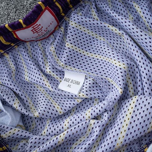 Eric Emanuel EE logo Yellow Flame Print Casual Purple Sports Shorts - Picture 5 of 12